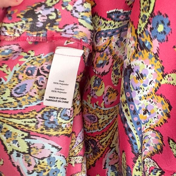 Cinq a Sept India Tie Cuff Dress 12 Pink Primrose Paisley V Neck Midi Maxi - Picture 4 of 8